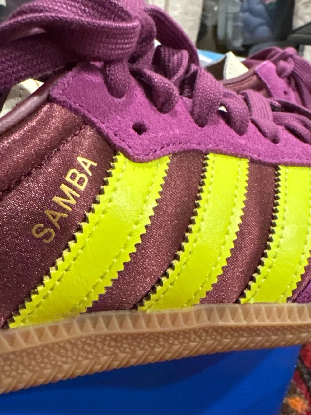 Adidas Samba OG 8.5 Women's Purple & Neon Yellow Casual Sneaker NEW in box - Picture 7 of 9